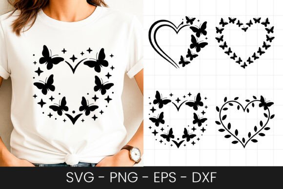 Butterfly Heart Outline Design SVG PNG Graphics for Crafts