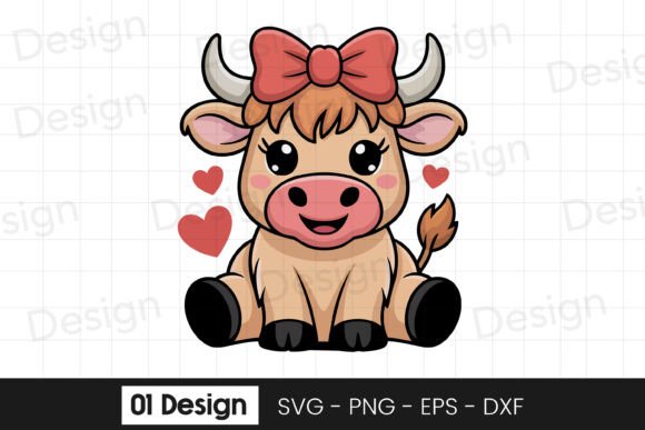 Cute Baby Cow with Bow SVG PNG Graphics for Crafts