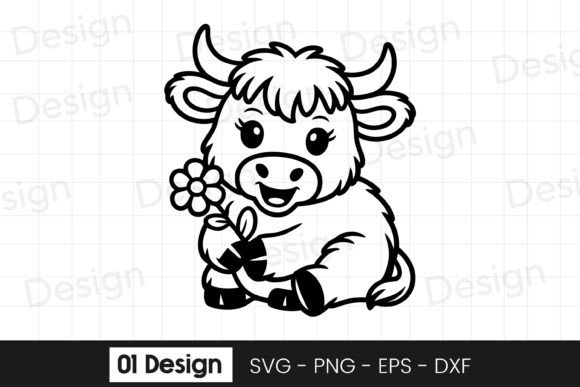Cute Baby Cow with Flower Sitting SVG for Graphics and Crafts