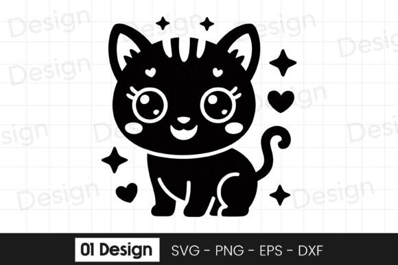 Cute Black Kitten Cartoon SVG PNG for Graphics and Crafts