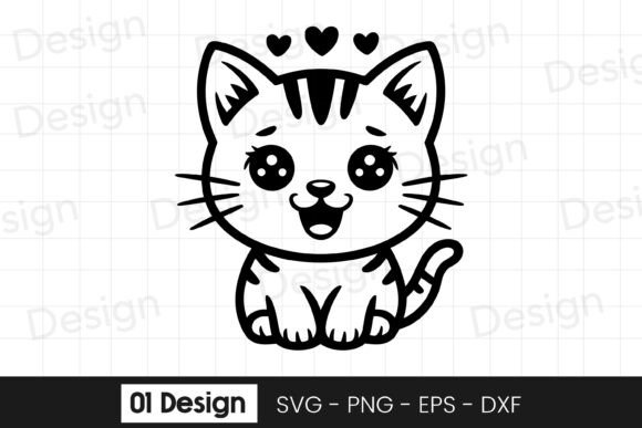 Cute Crying Kitten with Hearts SVG PNG Review