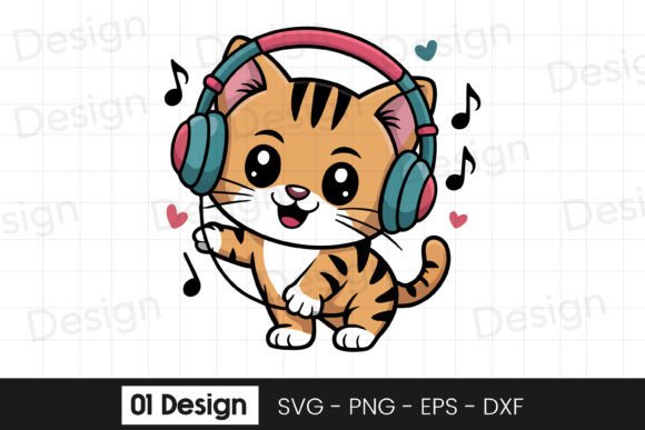 Cute Kitten Music Headphones SVG PNG Graphics for Crafts