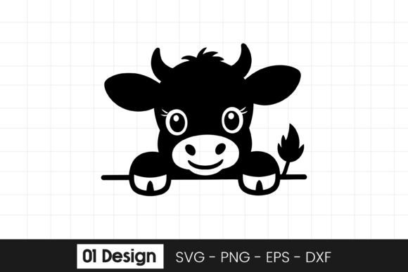Cute Peeking Cow with Flower Clipart SVG for Graphics and Crafts