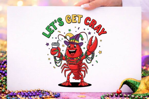 Mardi Gras Let's Get Cray Crawfish SVG for Graphics and Crafts