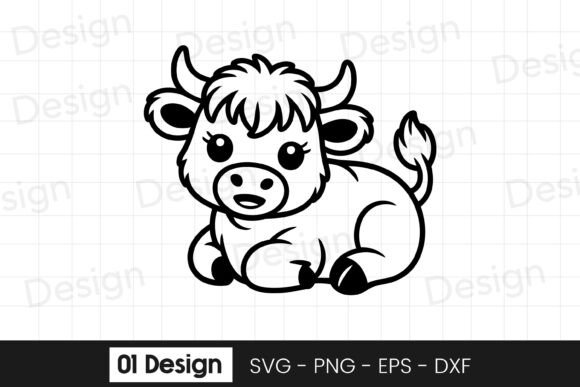 Sitting Baby Highland Cow Cartoon SVG Graphics for Crafts