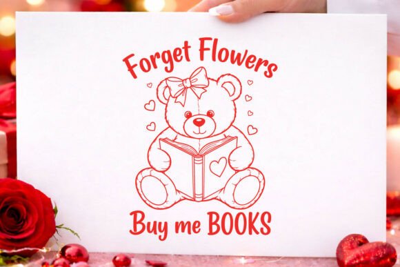 Valentines SVG Flowers Bear Reading Book for Crafts and Graphics